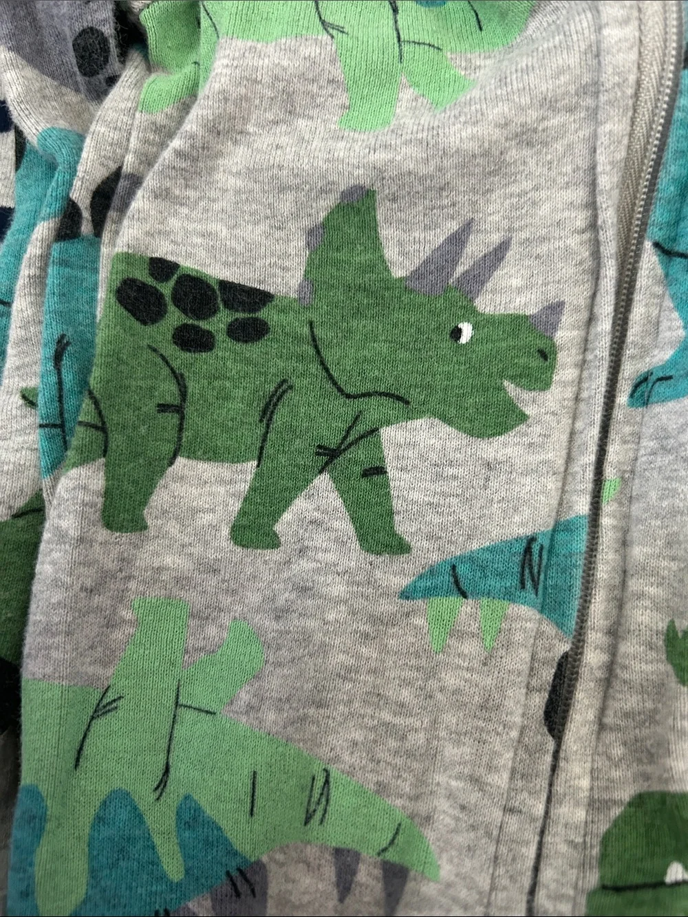 Carter's Grey & Navy Stripe One-Piece with Green Dino Print - 2-Pack